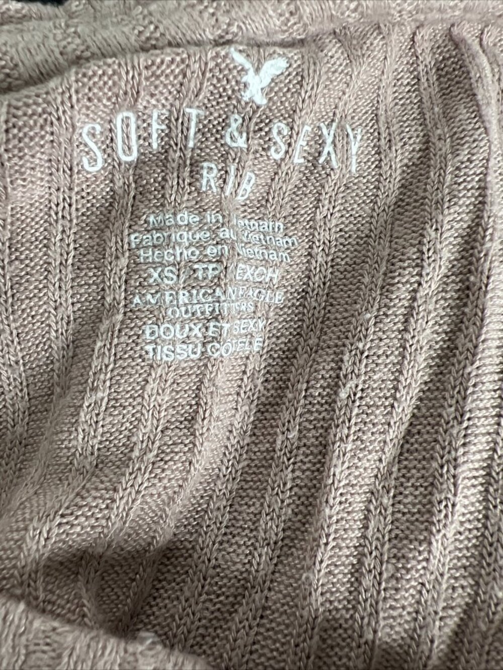 Soft & Sexy American Eagle Rib Size XS Pink Cropped Long Sleeve Light Sweater - Picture 4 of 4